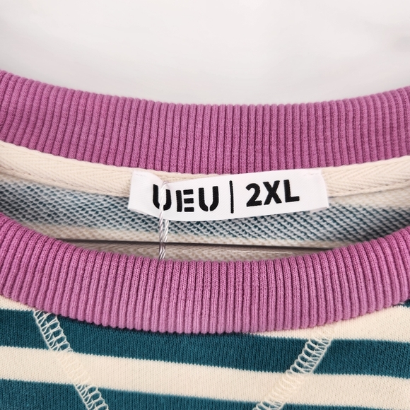 Amazon Classic Striped Oversized Crewneck Sweatshirt Womens Size 2XL NWT Green - Picture 4 of 7